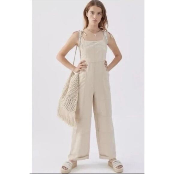 Urban Outfitters Pants - Urban Outfitters Harley Jumpsuit Womens Sz XL Khaki Linen Blend Tie Overalls